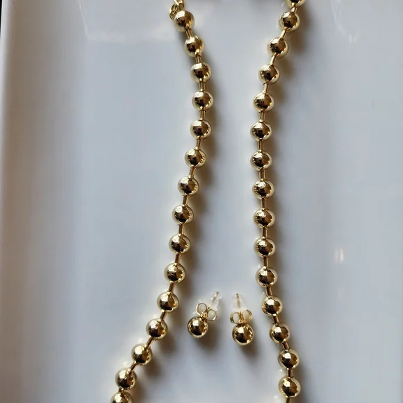 Classic Gold Bead Necklace and Earring Set - Picture 3 of 4